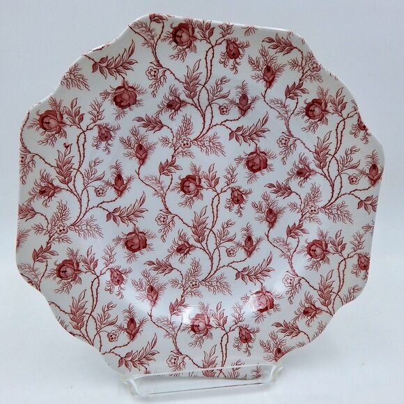 Spode China Chintz Red Roses Salad Luncheon Scallop Plate 9 Inch Set/2 - Picture 3 of 5
